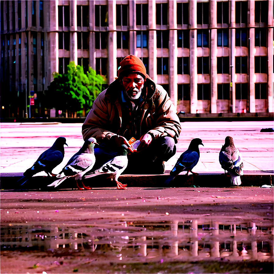 Homeless Man And Pigeons Png 32 PNG image