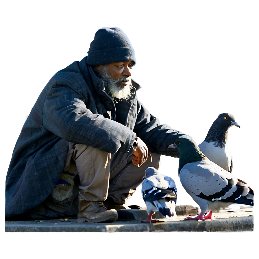 Homeless Man And Pigeons Png Wjb PNG image