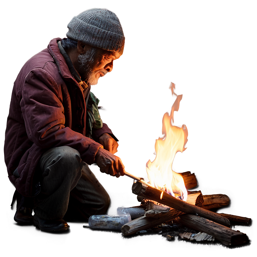 Homeless Man Lighting Fire Png Hsc76 PNG image