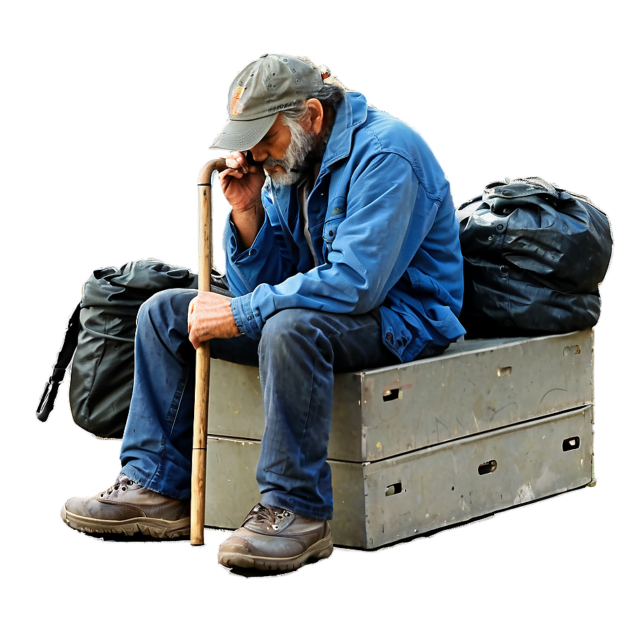 Homeless Man With Cane Png Dwo70 PNG image