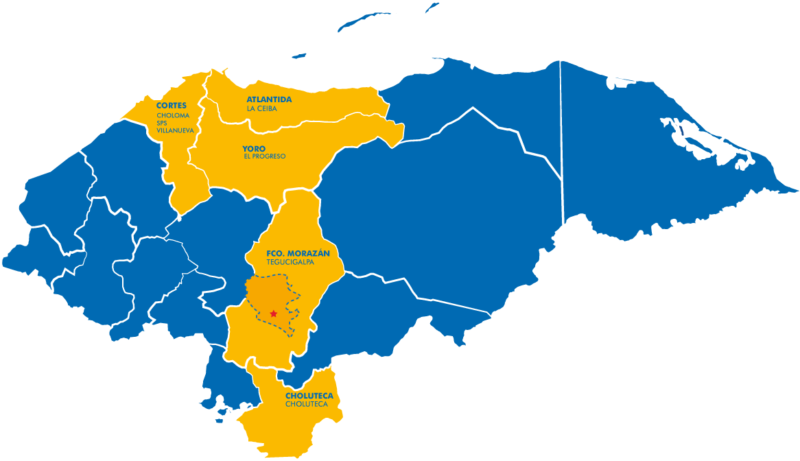 Honduras Map Highlighted Regions PNG image
