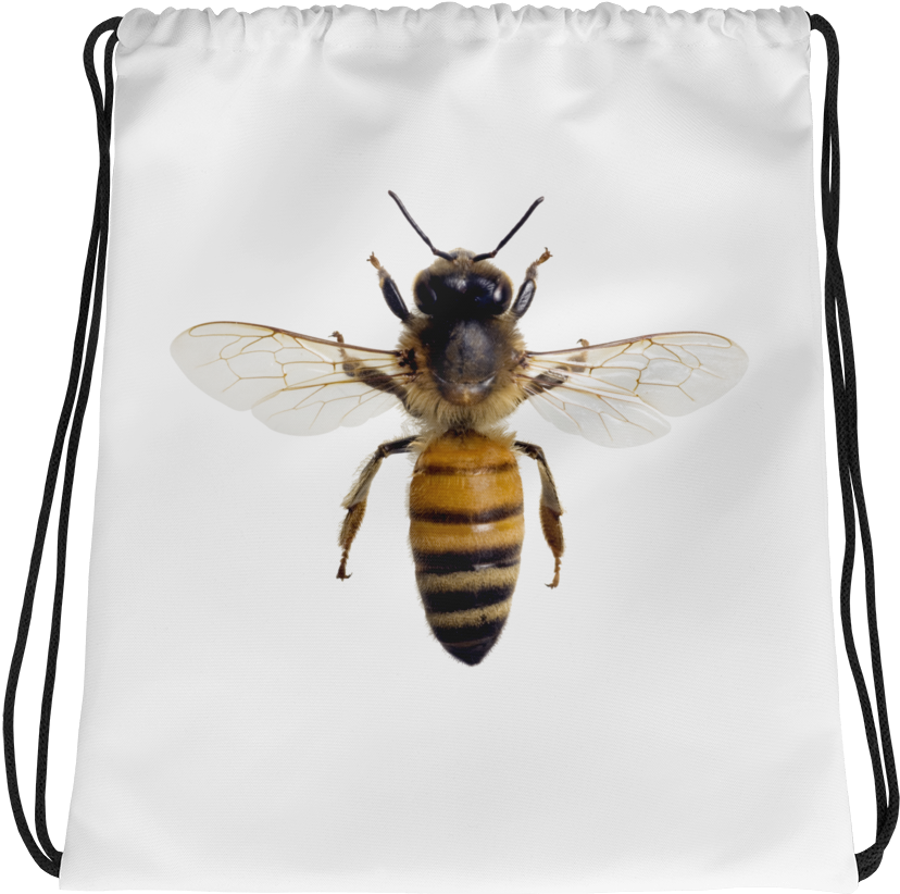 Honey Bee On White Drawstring Bag PNG image