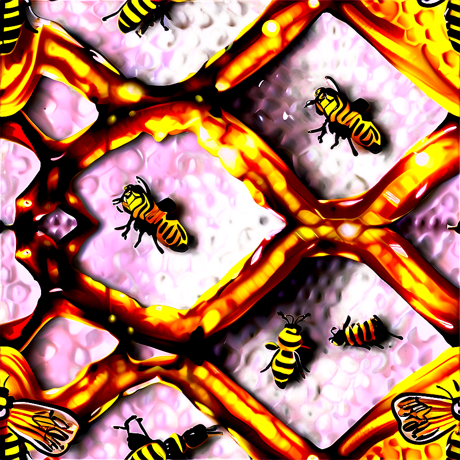 Honeycomb Pattern With Bees Png 06262024 PNG image