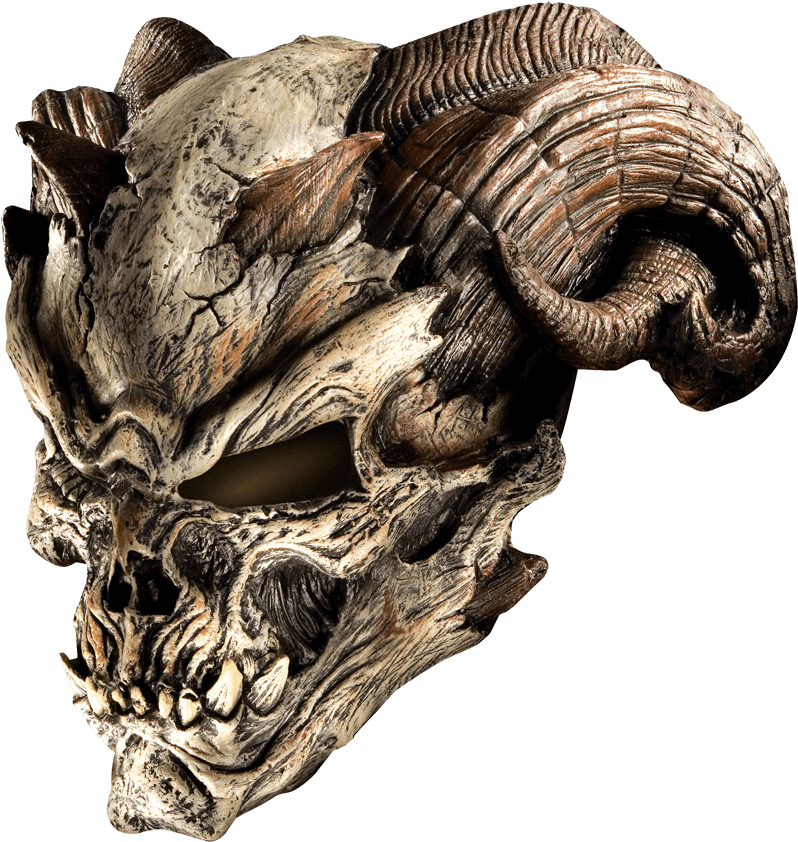 Horned Demon Skull Sculpture PNG image
