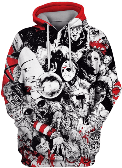 Horror Icon Collage Hoodie PNG image