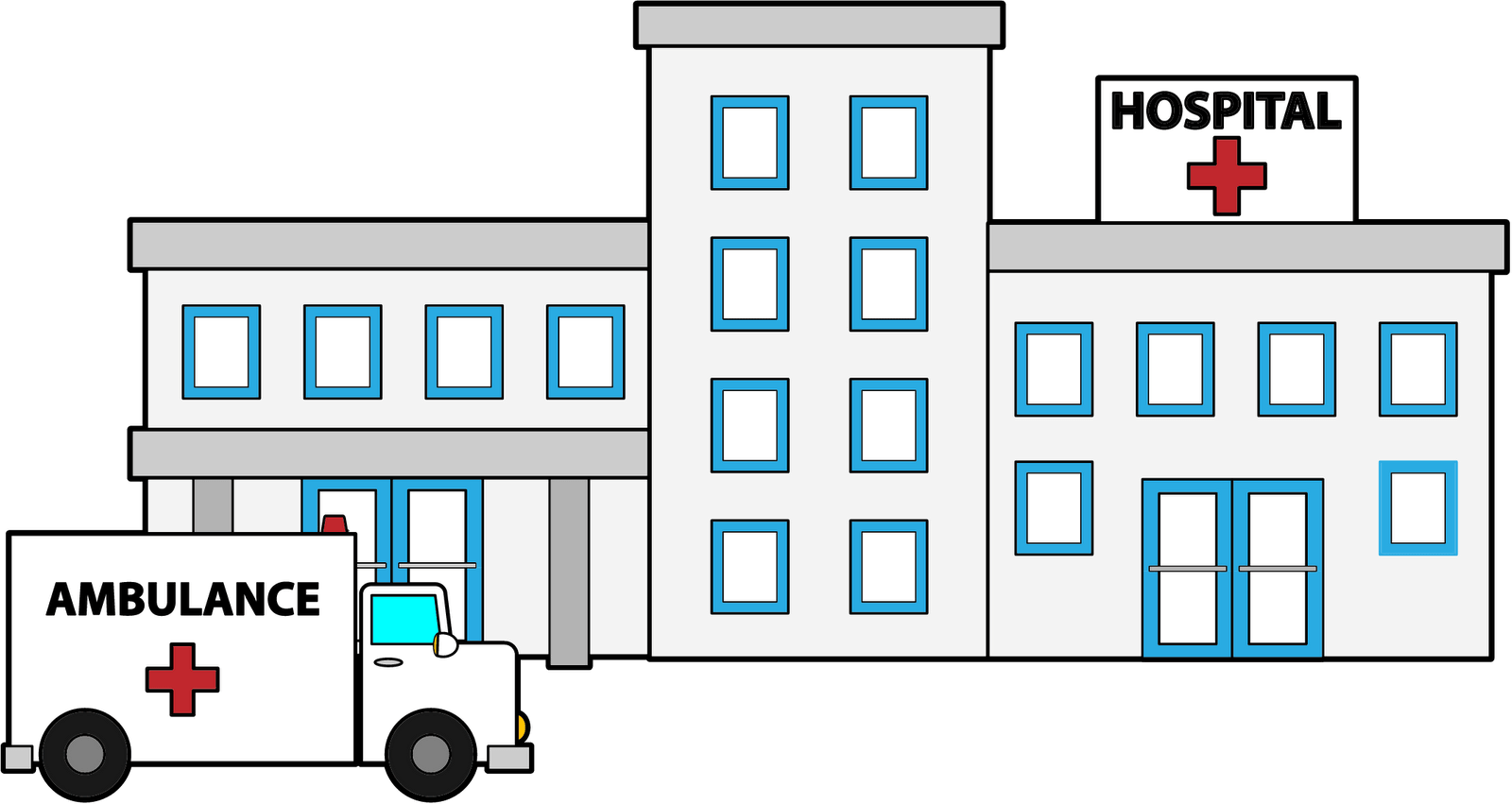 Hospital Buildingand Ambulance Vector PNG image