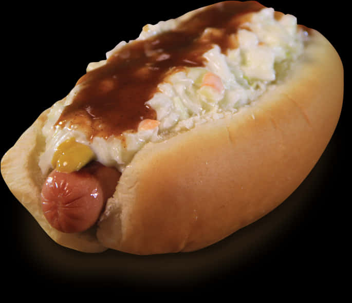 Hot Dog With Condiments Dark Background.jpg PNG image