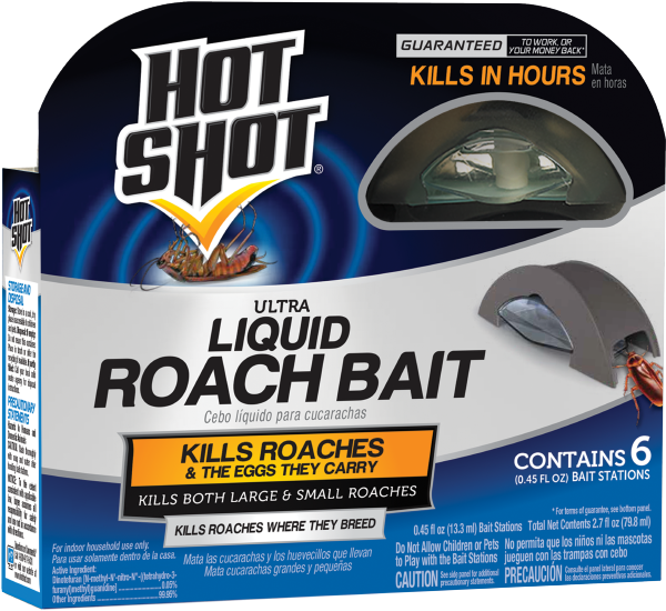 Hot Shot Ultra Liquid Roach Bait Product Packaging PNG image