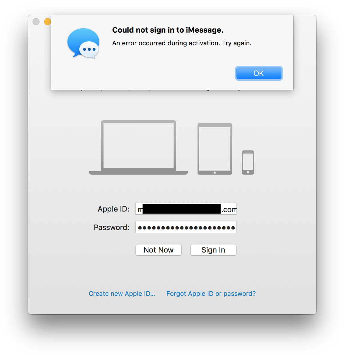 I Message Activation Error Screen PNG image