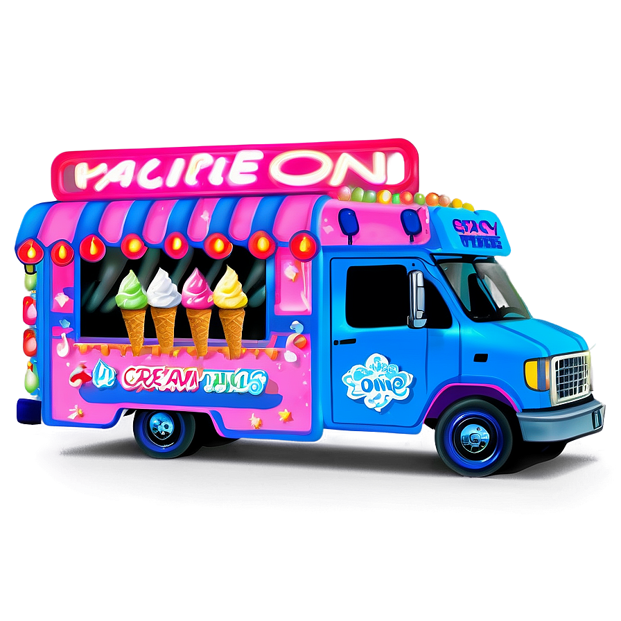 Ice Cream Truck With Bright Lights Png 06122024 PNG image