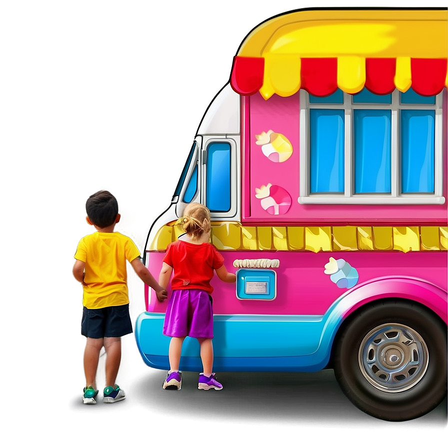 Ice Cream Truck With Kids Queue Png Gqn PNG image