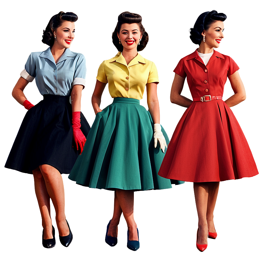 Iconic 1950s Fashion Outfits Png 06242024 PNG image