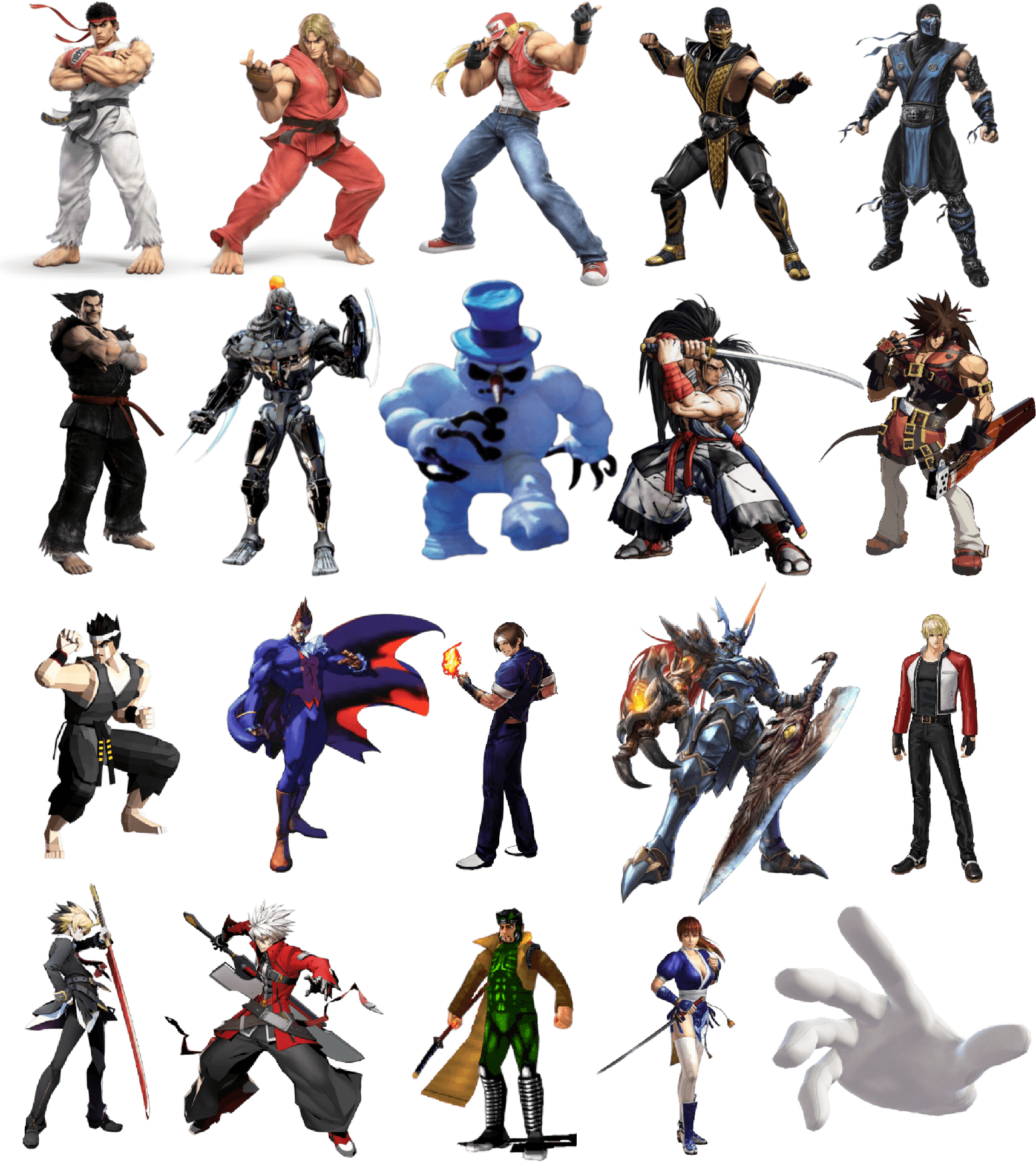 Iconic Fighting Game Characters Collage PNG image