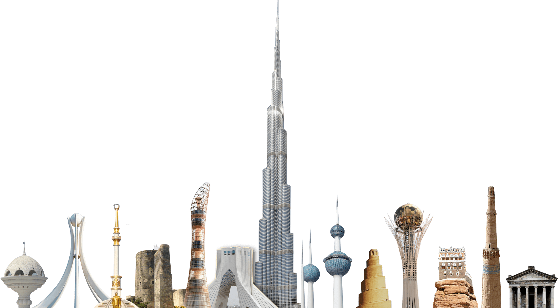 Iconic World Skylines Dubai Burj Khalifa Centerpiece PNG image