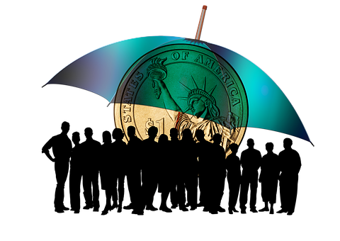 Illuminated Coin Umbrella Silhouette PNG image