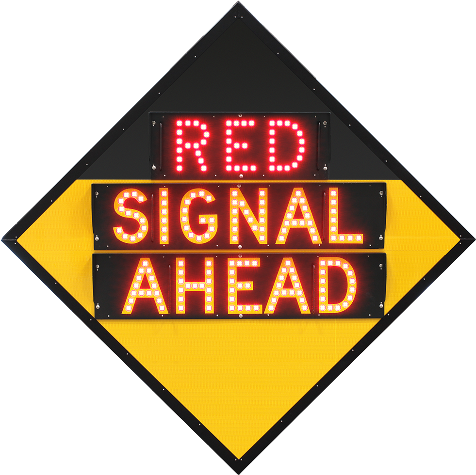 Illuminated Red Signal Ahead Road Sign PNG image