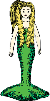 Illustrated Blonde Mermaid Artwork PNG image