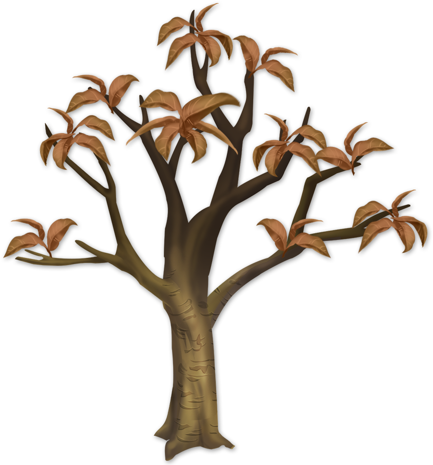 Illustrated Dead Tree With Brown Leaves PNG image