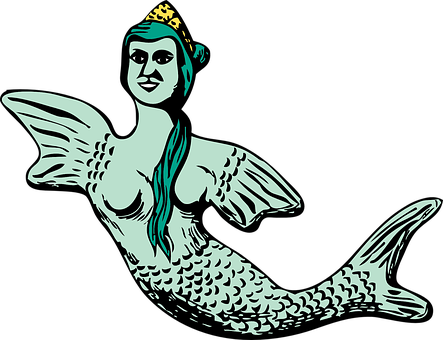 Illustrated Mermaidwith Crown PNG image