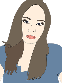 Illustrated Portraitof Womanin Blue Top PNG image