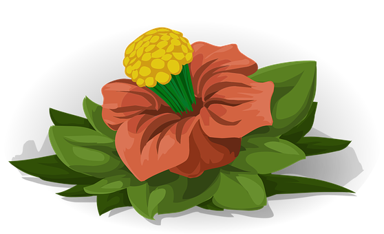 Illustrated Red Flowerwith Yellow Center PNG image