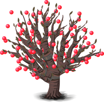 Illustrated Red Fruit Tree PNG image