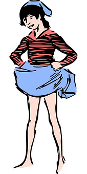 Illustrated Womanin Striped Shirtand Blue Skirt PNG image