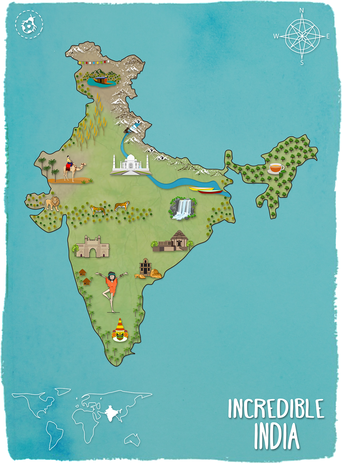 Incredible India Illustrated Map PNG image