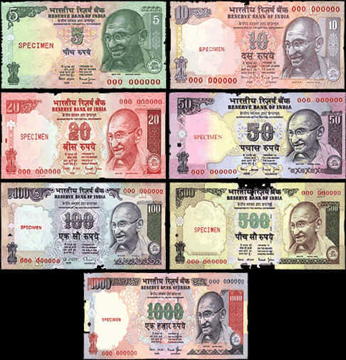 Indian Currency Notes Collection PNG image