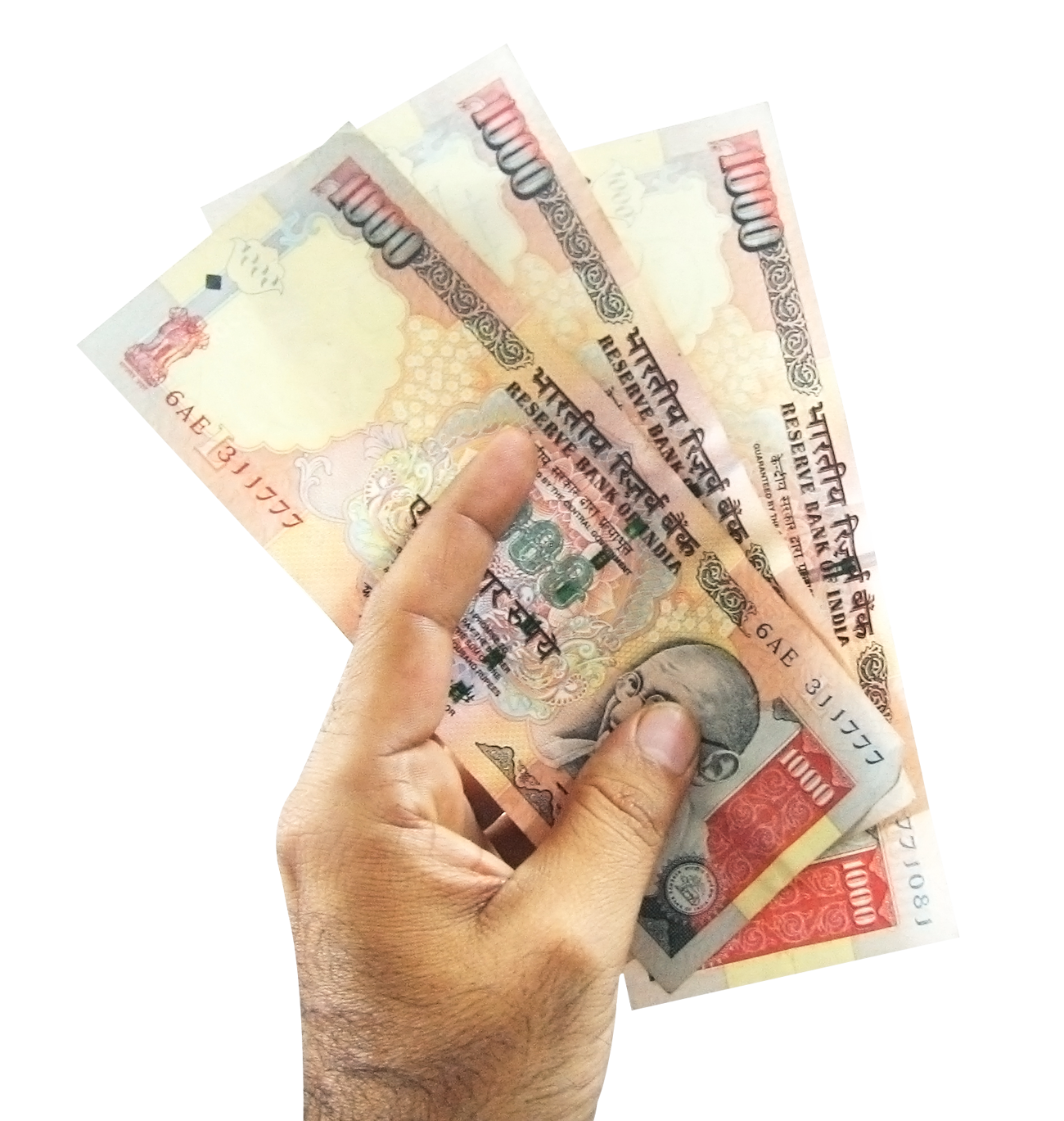 Indian Currency Notesin Hand PNG image