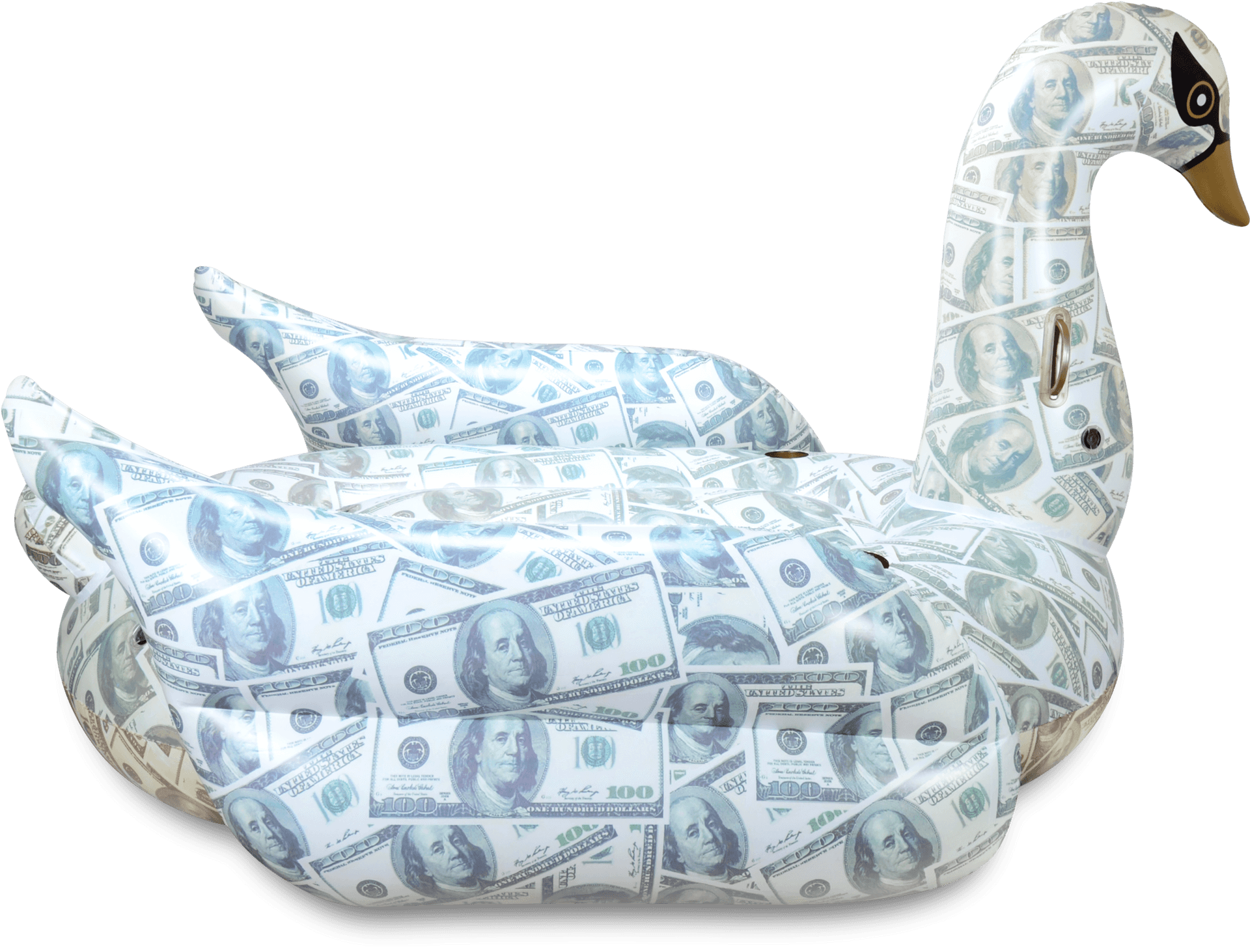 Inflatable Swan Coveredin Hundred Dollar Bills PNG image