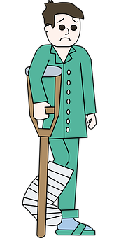 Injured Cartoon Man With Crutches PNG image