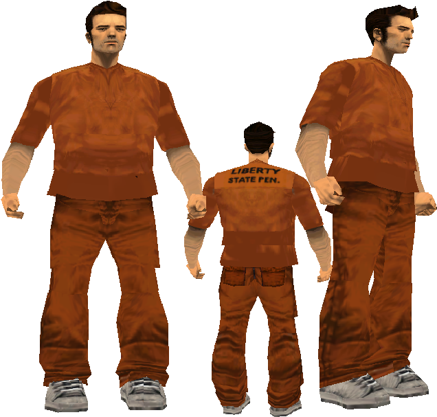 Inmate Character Model Three Views PNG image