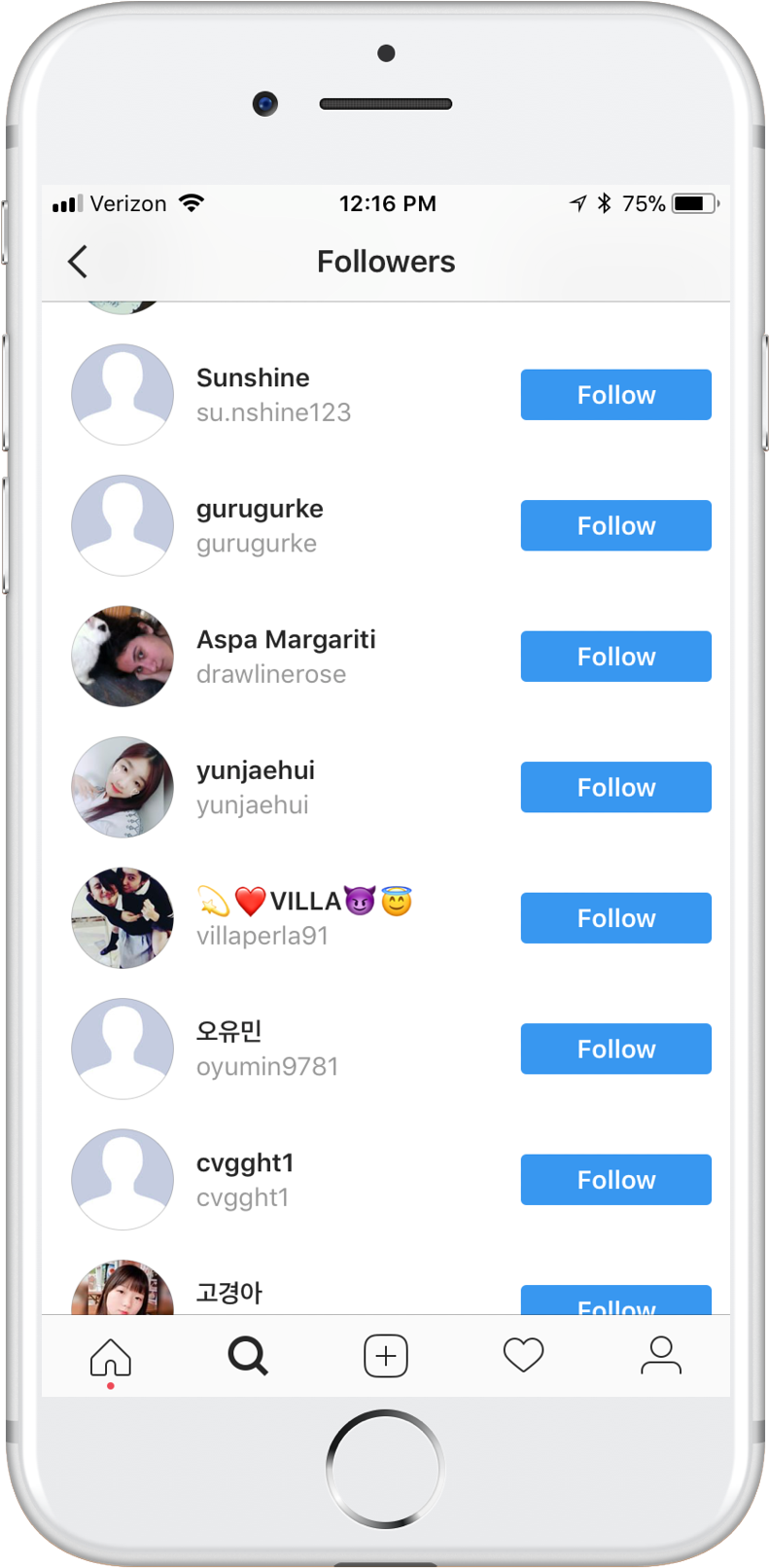 Instagram Followers List Screen PNG image