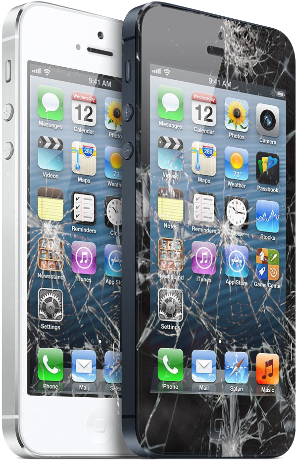 Intactand Broken Smartphone Screens PNG image