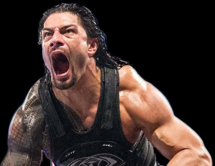 Intense Wrestler Roman Reigns Shouting PNG image