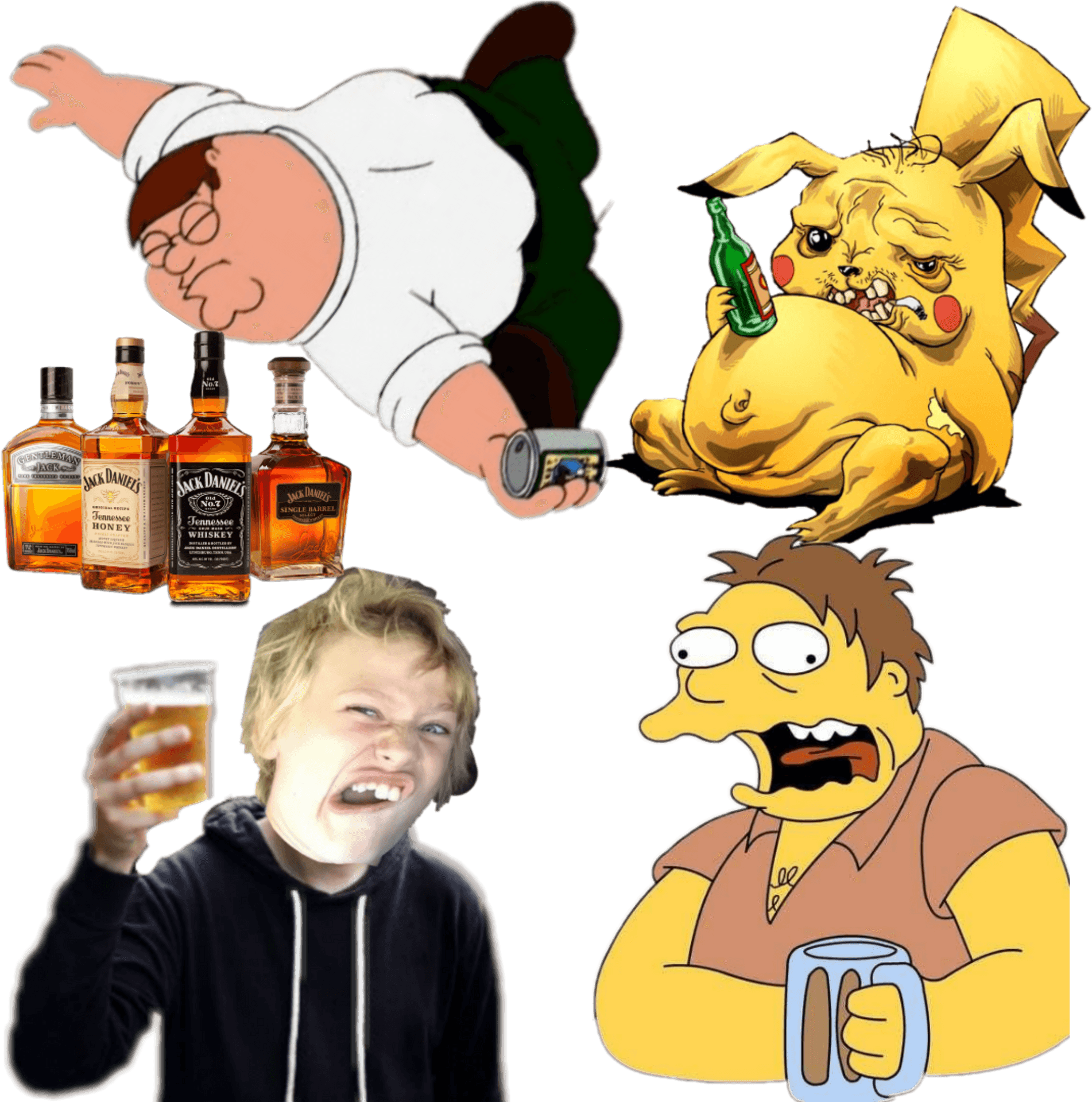 Intoxicated Cartoon Characters Collage PNG image