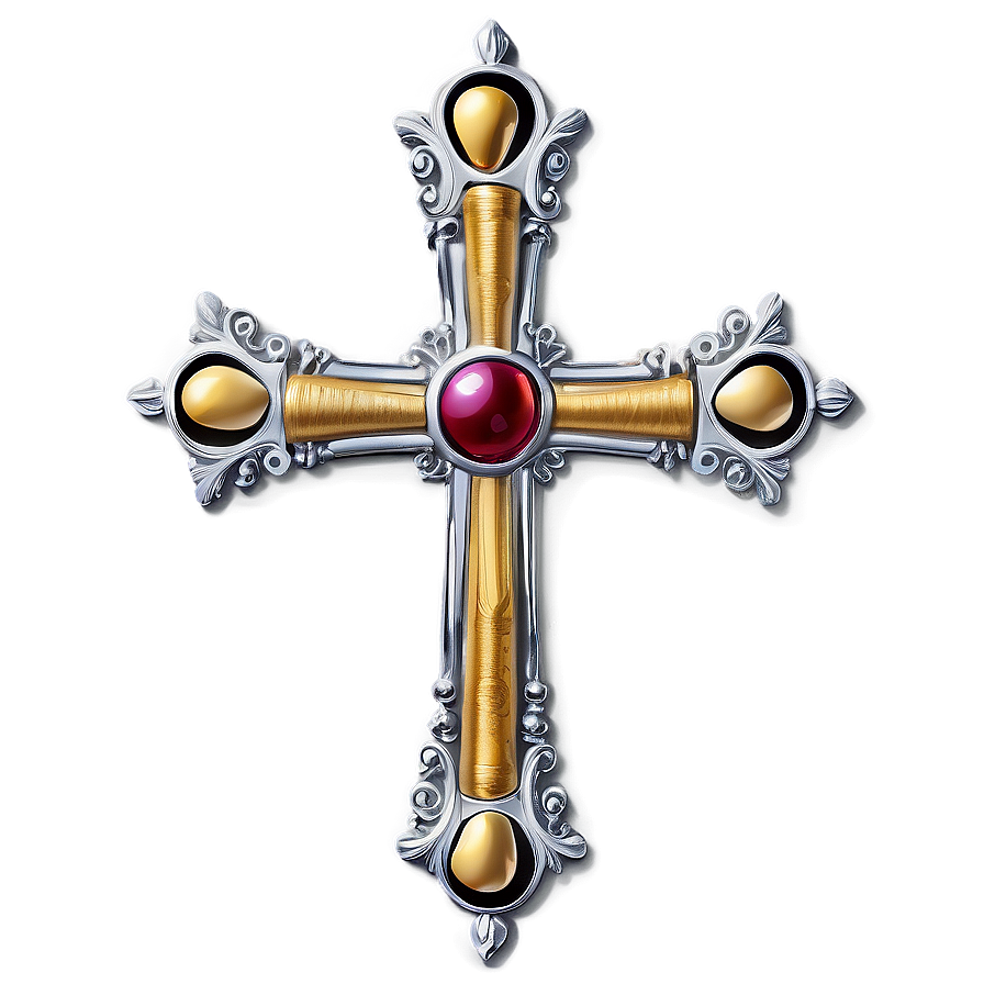 Intricate Chrome Heart Cross Decoration Png 06132024 PNG image