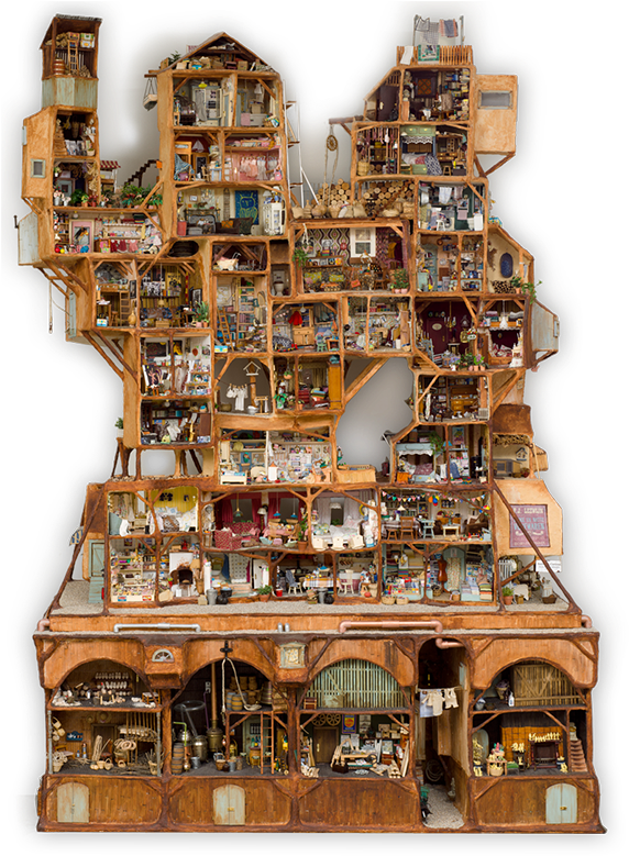 Intricate Dollhouse Mansion Cross Section PNG image