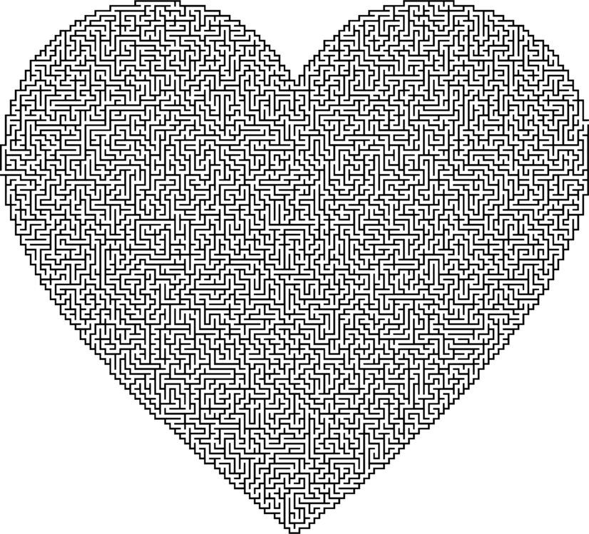 Intricate Heart Maze Line Art PNG image