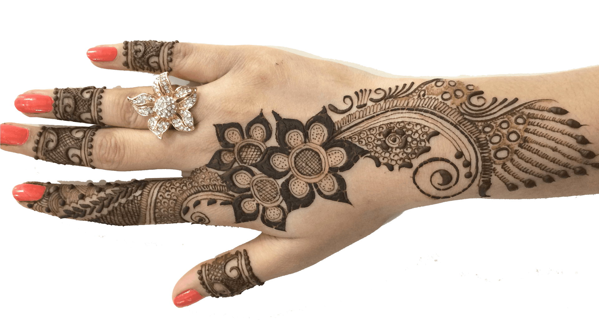 Intricate Mehndi Designon Handwith Ring PNG image