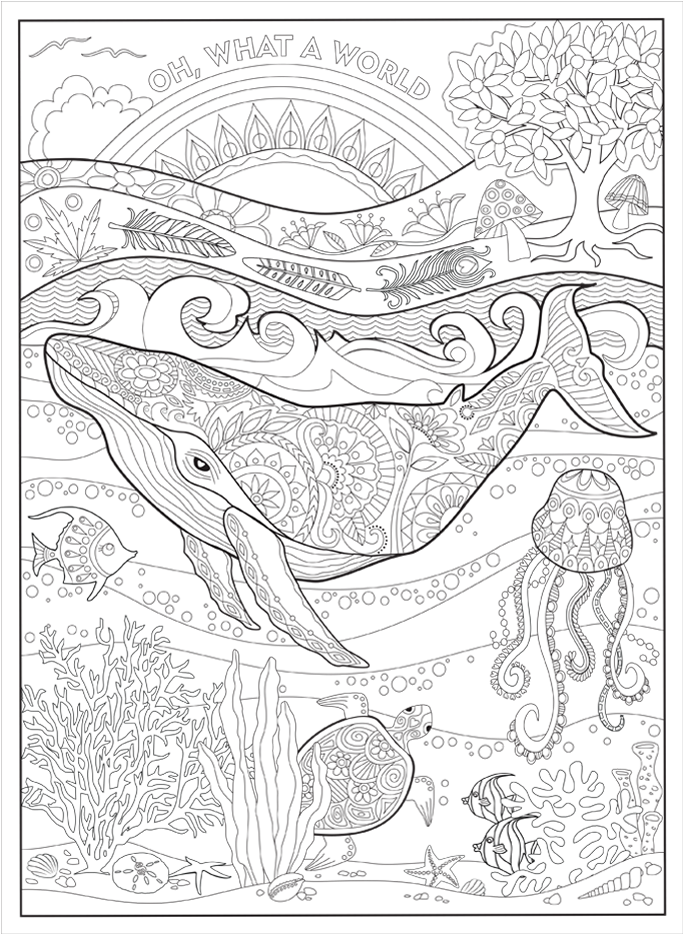 Intricate Underwater World Coloring Page PNG image