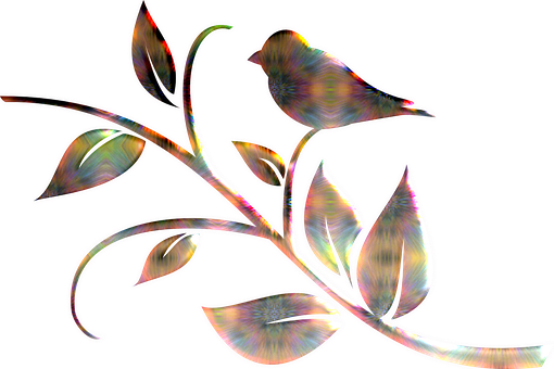 Iridescent Birdand Flora Art PNG image