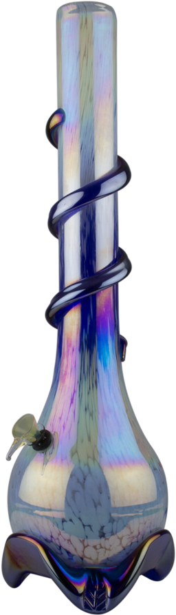Iridescent Glass Bongwith Coiled Design PNG image