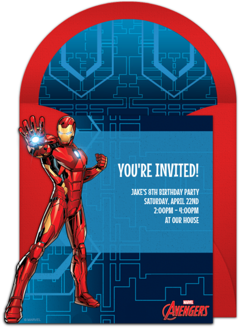 Iron Man Birthday Invitation Card PNG image