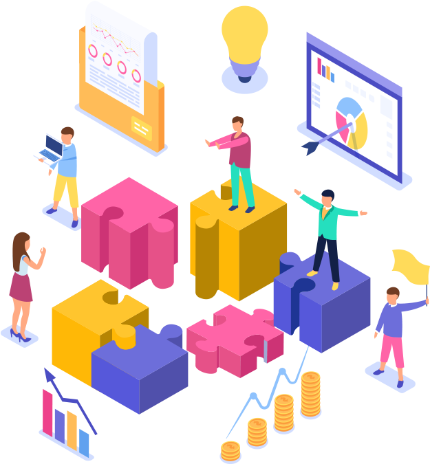 Isometric Business Teamwork Puzzle Concept PNG image