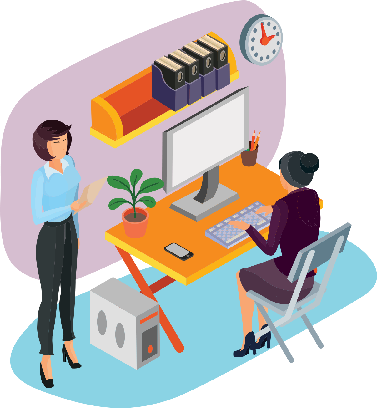 Isometric Office Work Scene PNG image