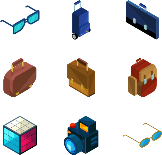 Isometric Travel Accessories Set PNG image