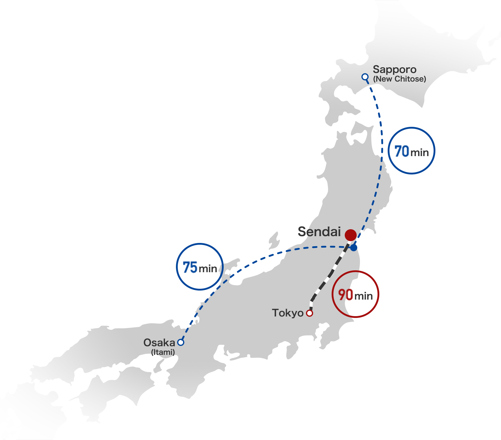 Japan Domestic Flight Durations Map PNG image