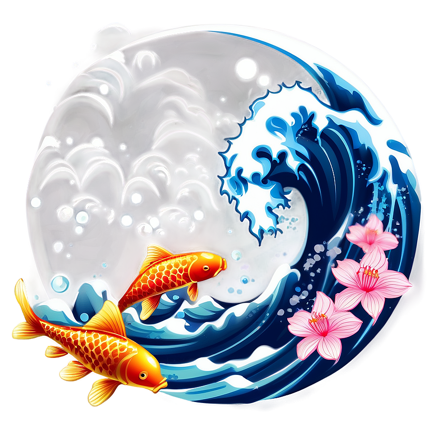 Japanese Wave And Koi Fish Png 34 PNG image